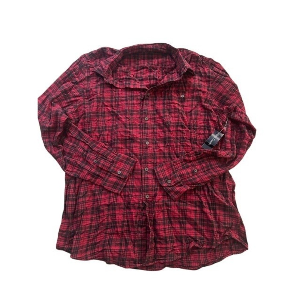 Faded Glory Mens Red Black Plaid Flannel Button Down Shirt Vintage Large 42 NWT